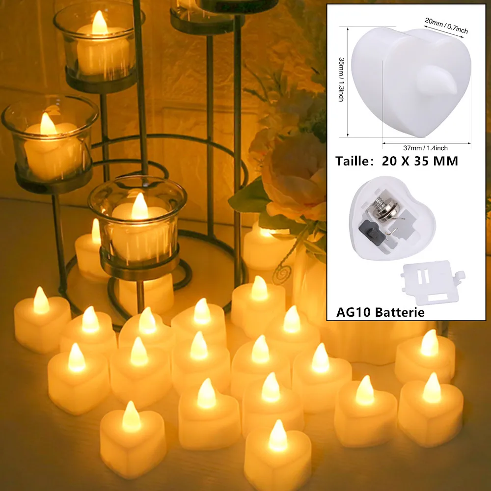 Vela LED sin llama forma corazón – Decoración eléctrica a pilas - imagen 2