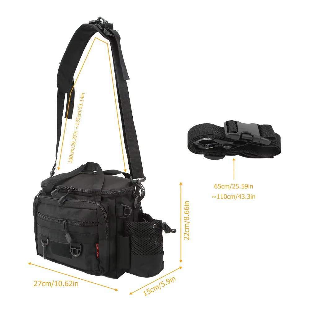 Bolsa de pesca negra con correa ajustable