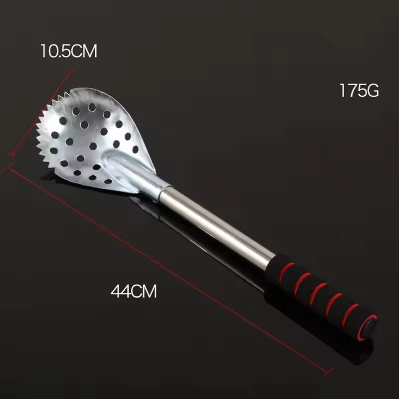 Cuchara para pesca en hielo de acero inoxidable con mango de madera - imagen 4