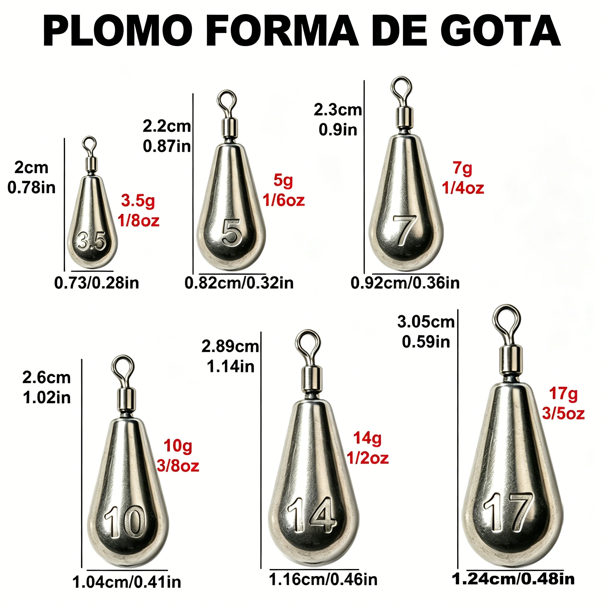 Plomos cilíndricos con esmerillón giratorio para agua dulce y salada - imagen 3