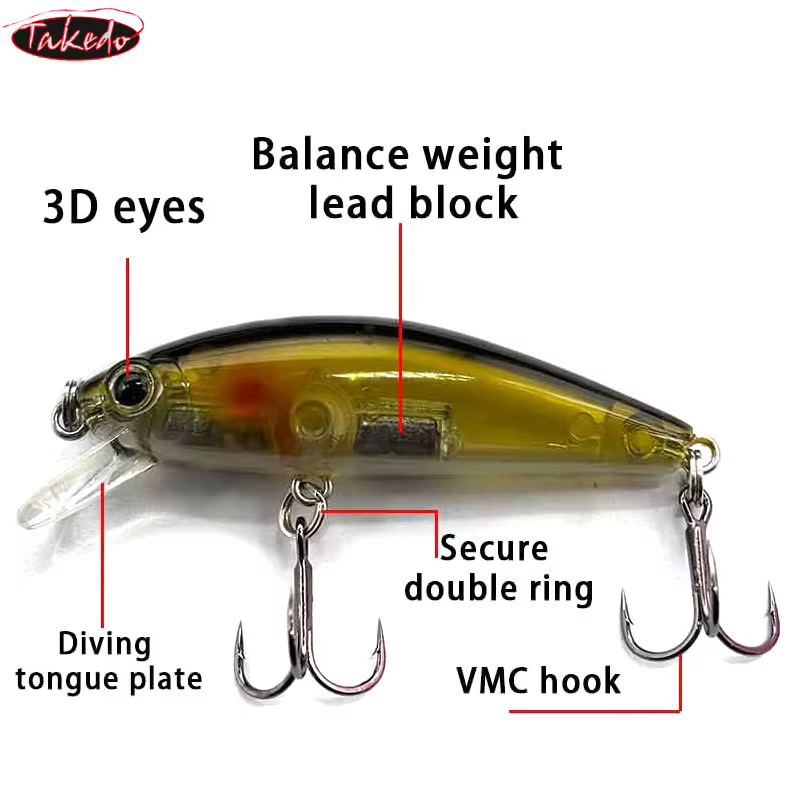 Señuelo Minnow Hundimiento Lento TAKEDO 50mm – VMC con Anzuelos Triples - imagen 5