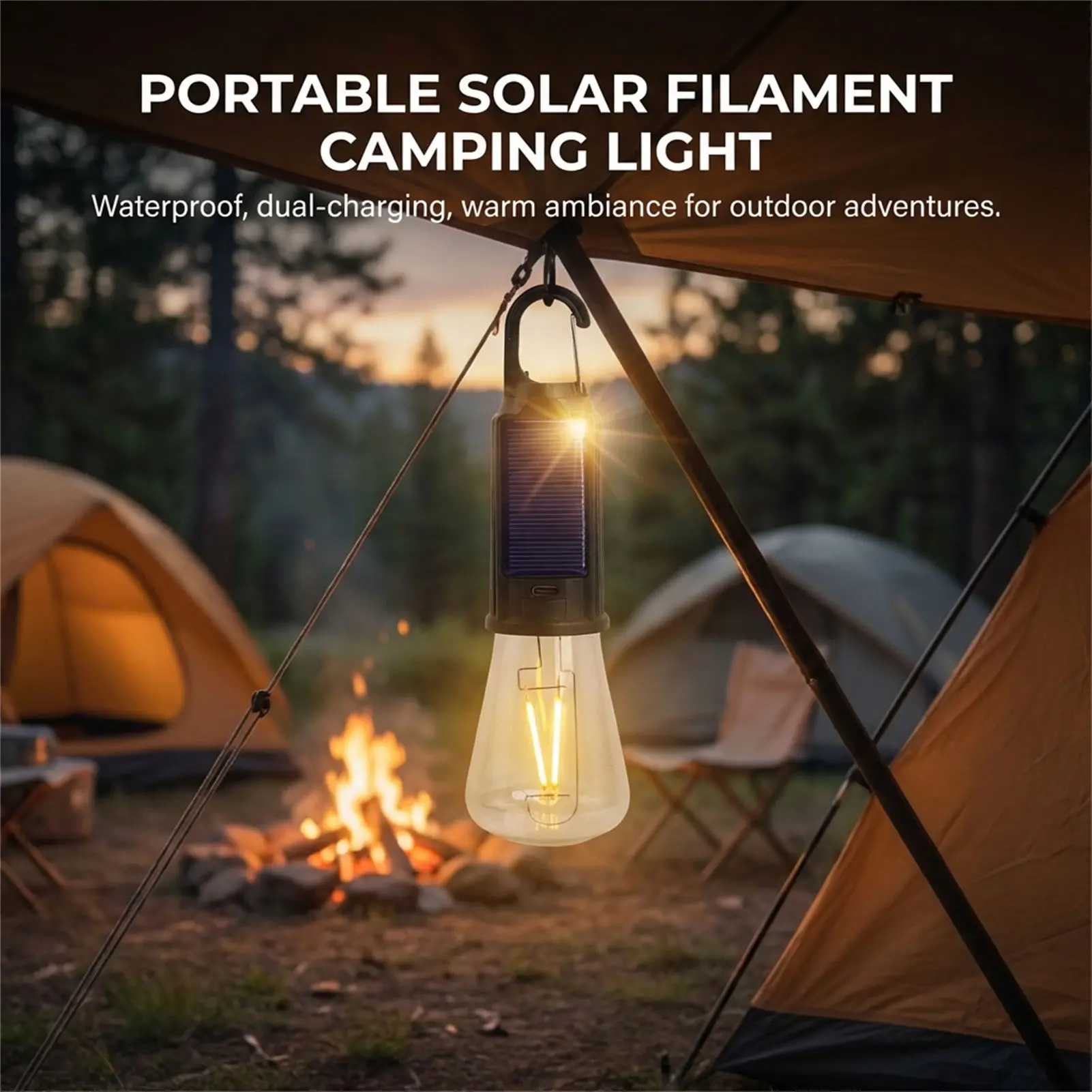 Linterna solar impermeable recargable con filamento cálido acampada - imagen 4