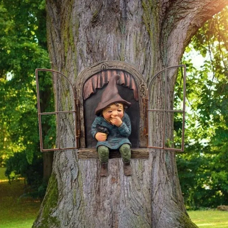 Estatua Gnomo Elfo Abrazador de Árbol para Jardín y Patio - imagen 3