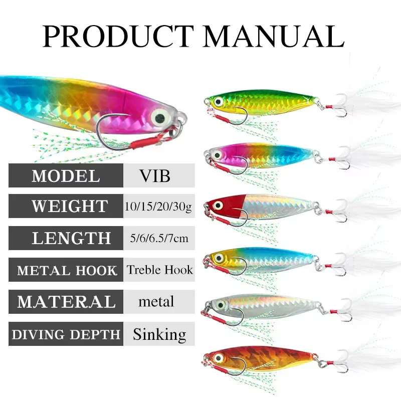 Señuelo Vib con Plumas y Placa de Hierro para Pesca Marina - imagen 2