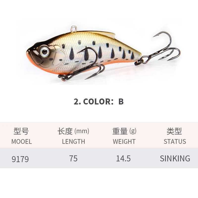 Mini Crankbait 75mm 14,5g – Señuelo de hundimiento con triple anzuelo vibratorio - imagen 3