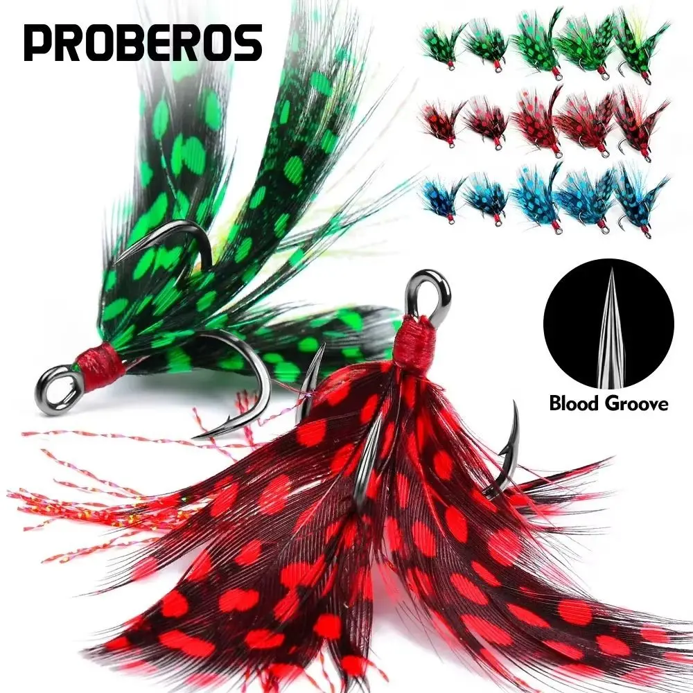 Anzuelos triples afilados de acero al carbono con plumas - imagen 5
