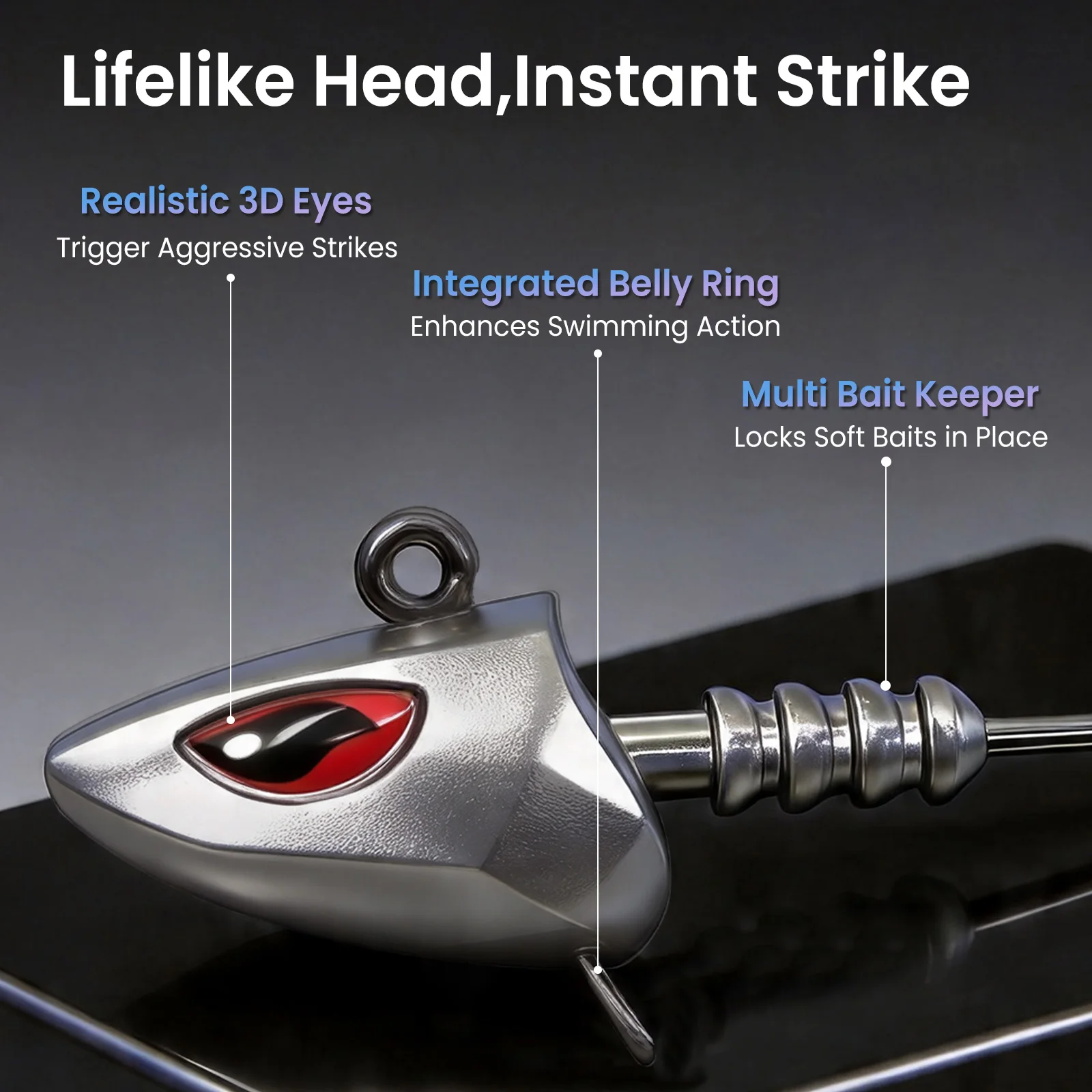 Cabezas de Jig para vinilo FishTrip con ojos 3D rojos – lubina - imagen 4