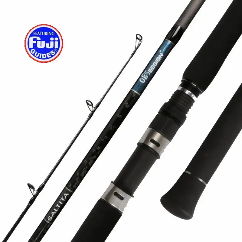 Caña slow jigging de carbono con anillas Fuji y portacarretes
