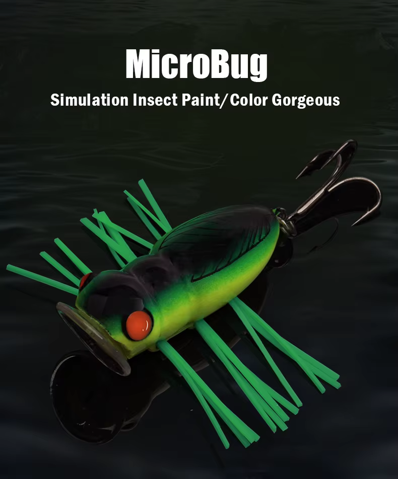 Señuelo MicroBug vista frontal con detalle de alas y patas
