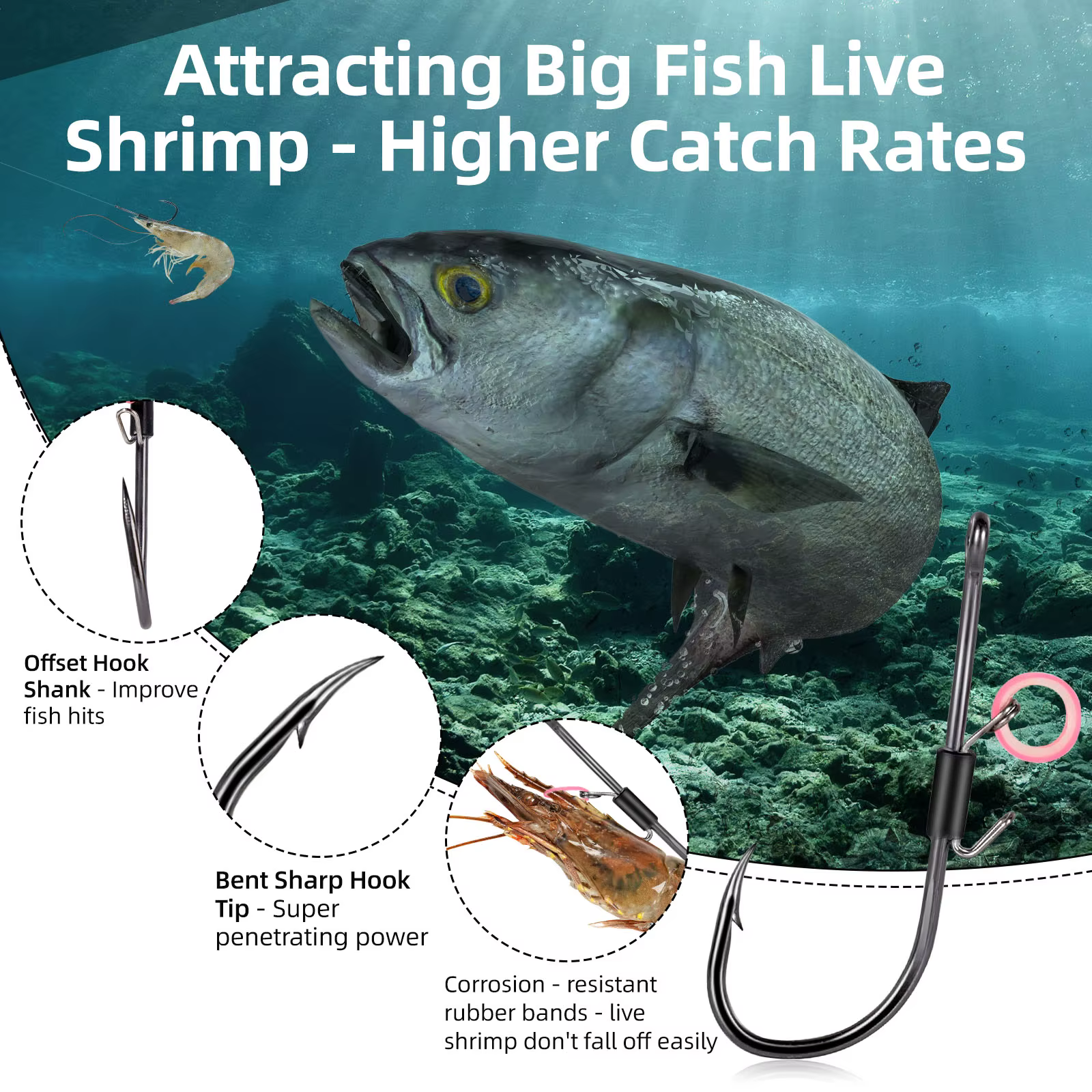 FishTrip Anzuelos para camarones vivos con soporte ancho individual y vinilo - imagen 4