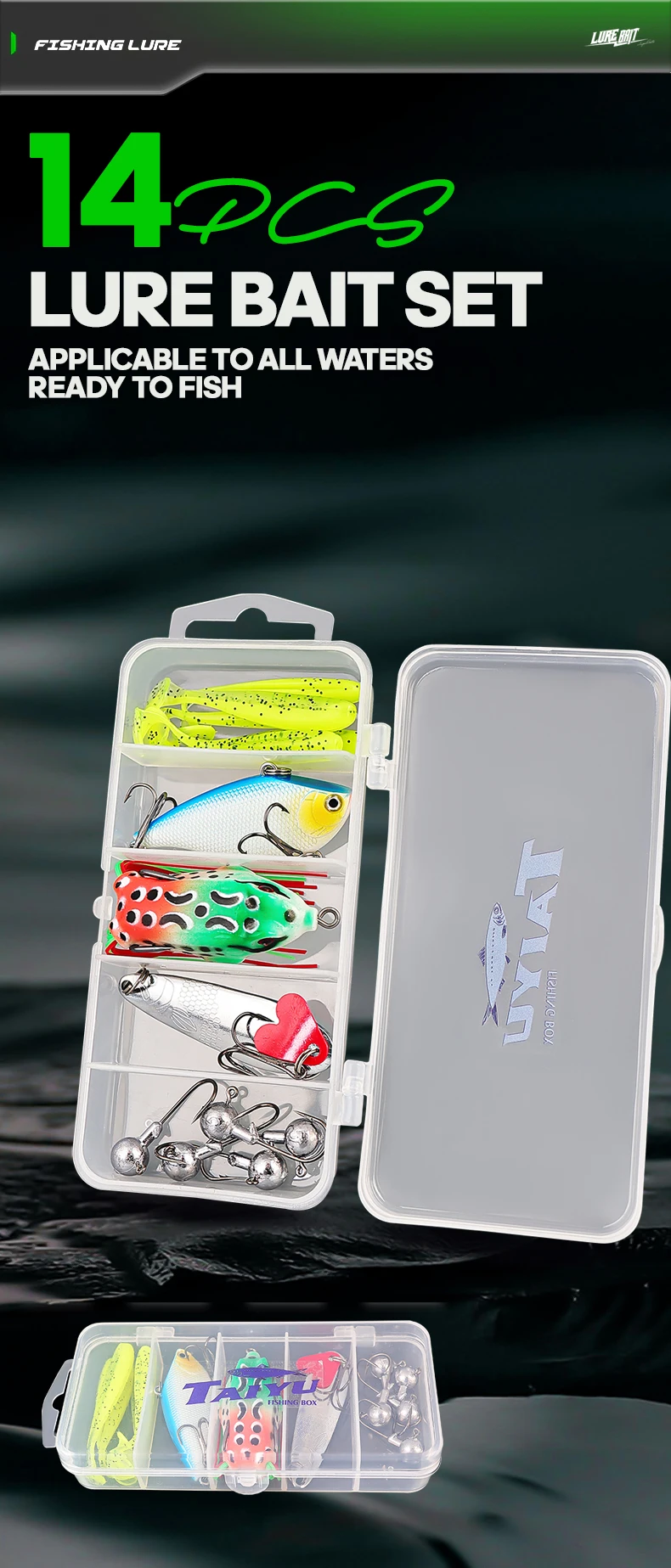 Kit completo de 14 señuelos de pesca TAIYU para trucha, lucio y perca