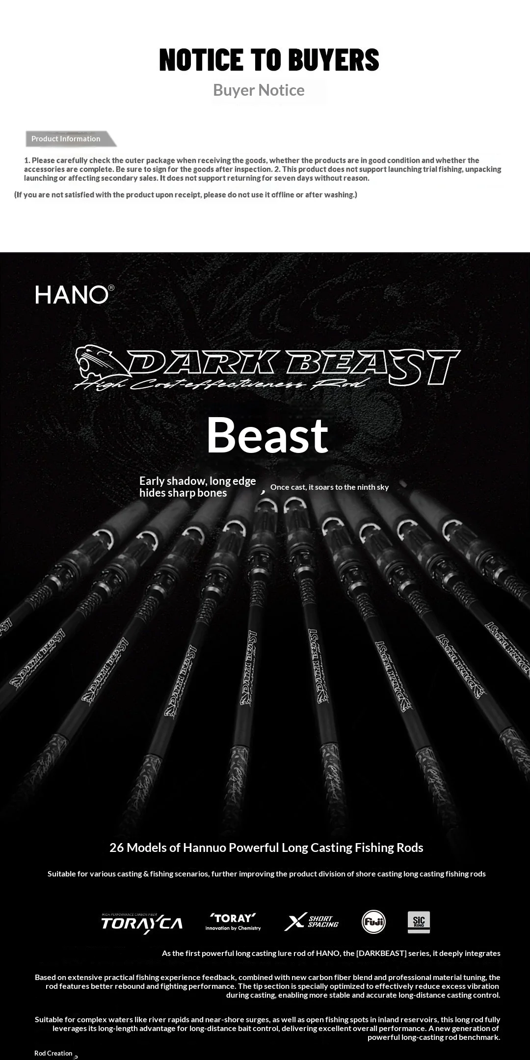 Caña de pesca HANODARK BEAST con acabado y guías