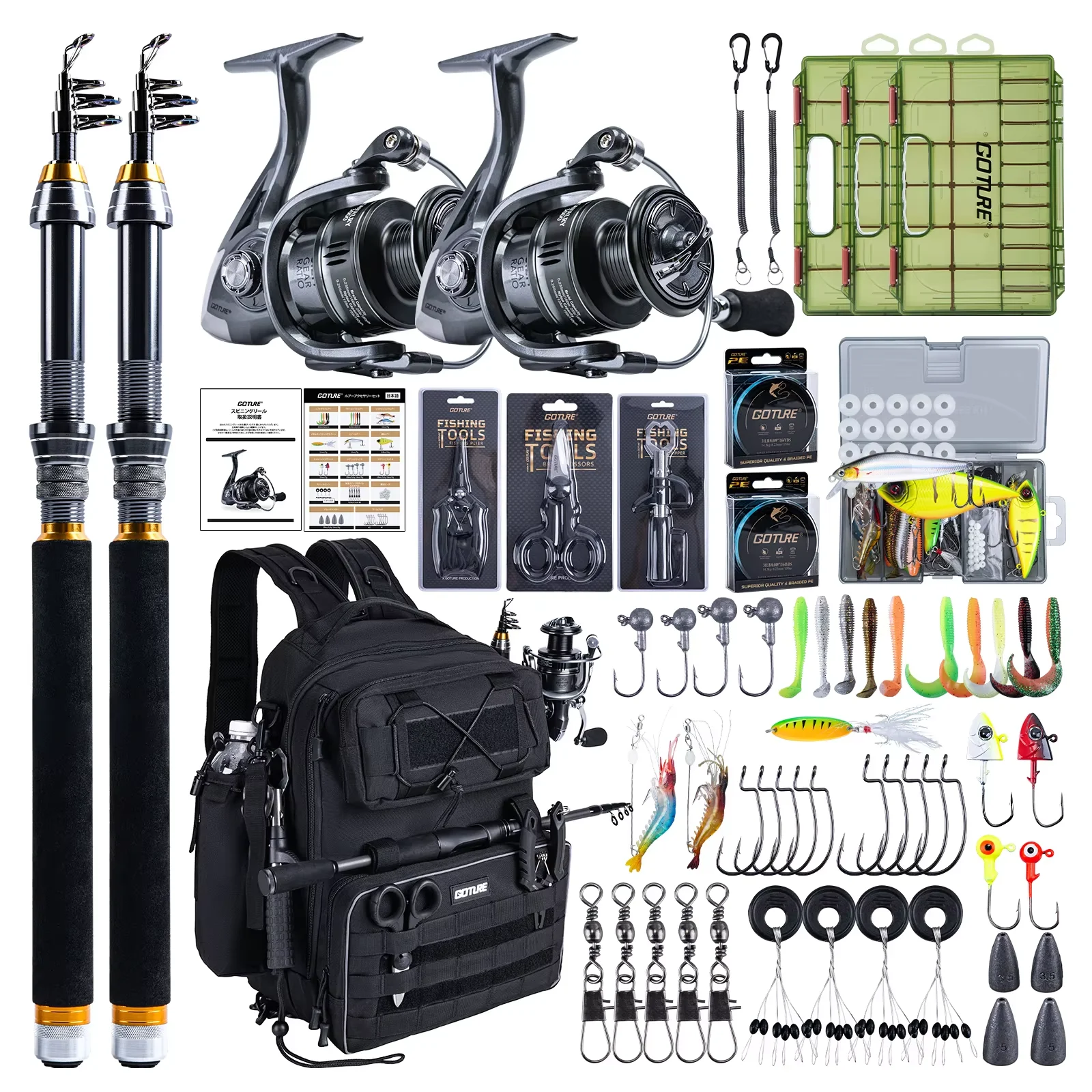 Goture Mochila de pesca para exteriores con equipo de cañas y señuelos - imagen 2