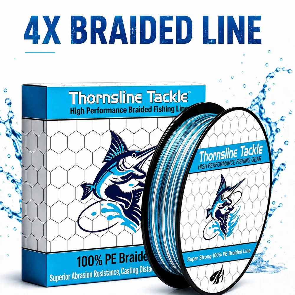 Línea de pesca trenzada Thornsline PE camuflaje azul 4X, resistente - imagen 3