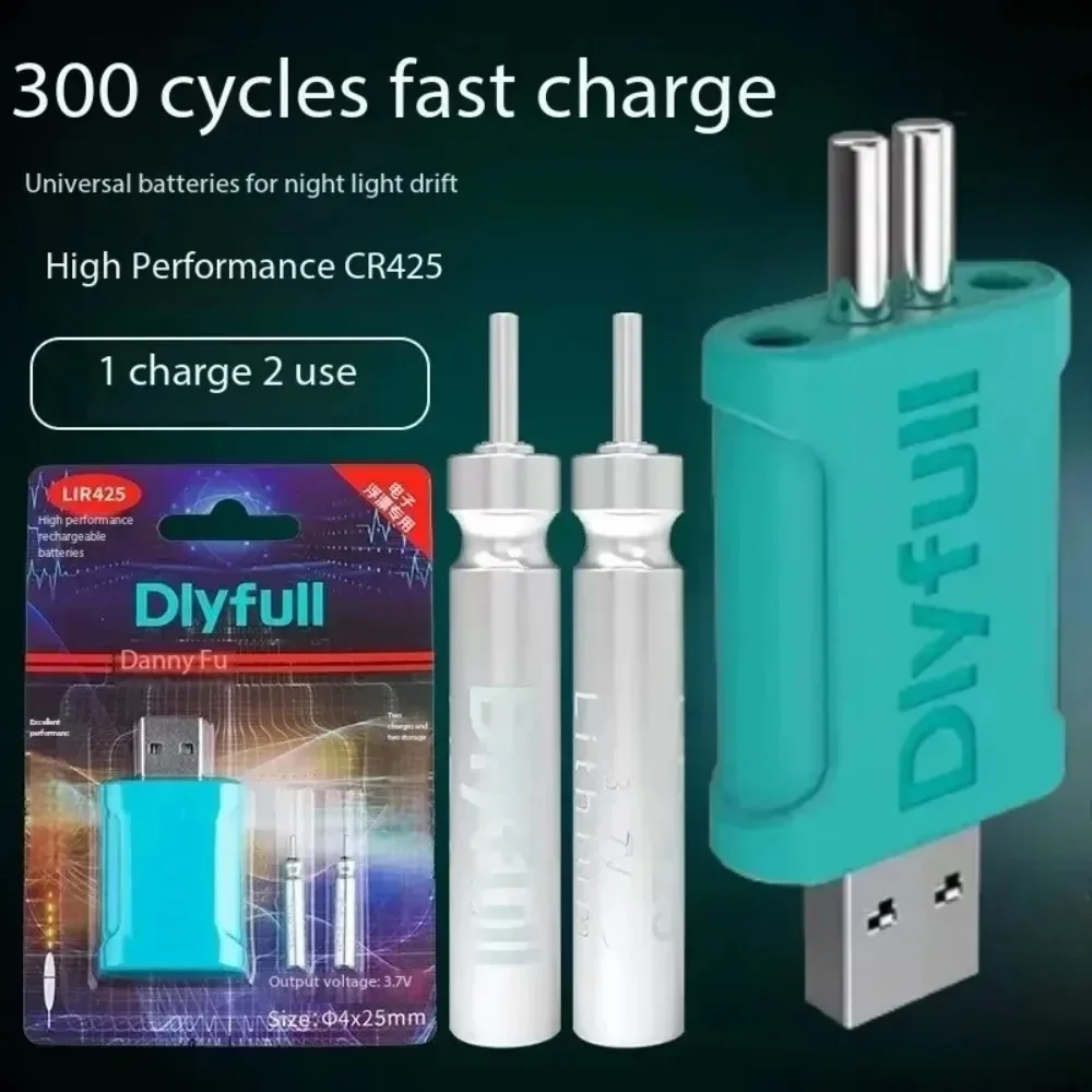 Cargador USB y baterías LIR425 sobre superficie de trabajo