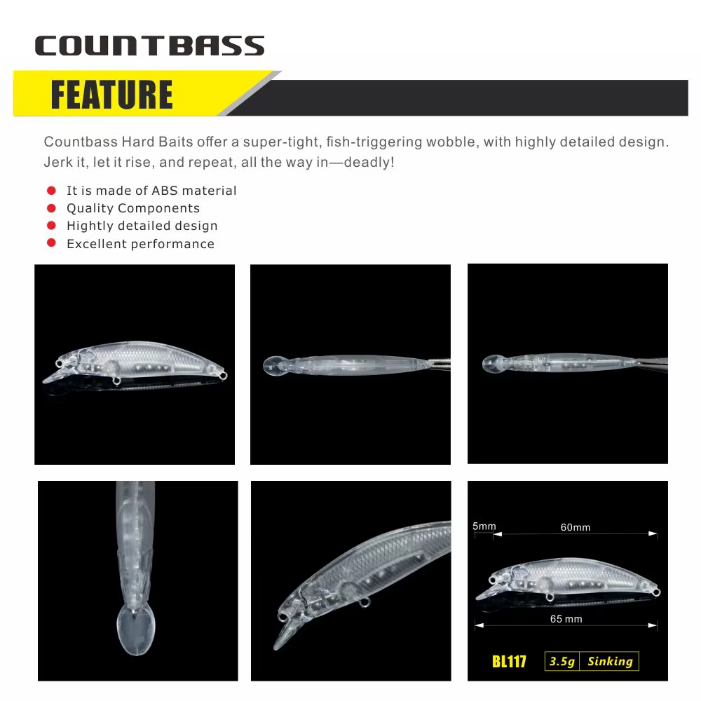 Countbass Señuelos duros blanco Wobbler sin pintar – Cebo pesca - imagen 4