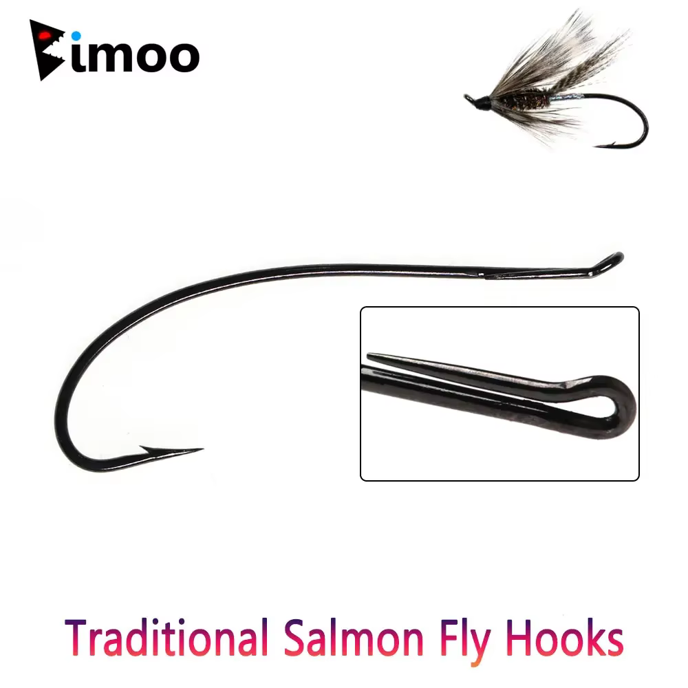 Bimoo 2/0 Anzuelo de mosca para salmón y trucha acero carbono - imagen 4