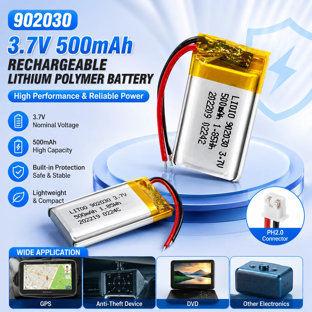Batería Li-Po recargable para dispositivo antirrobo GPS y DVD - imagen 2