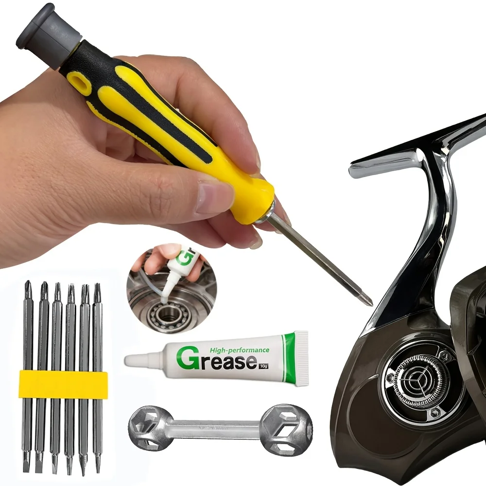 Juego de destornilladores multi‑puntas y llave para carrete