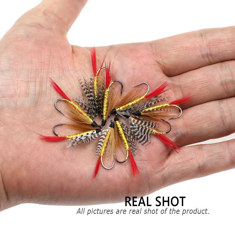 Bimoo Pluma para Trucha – Amarillo, Marrón y Arcoíris - imagen 5