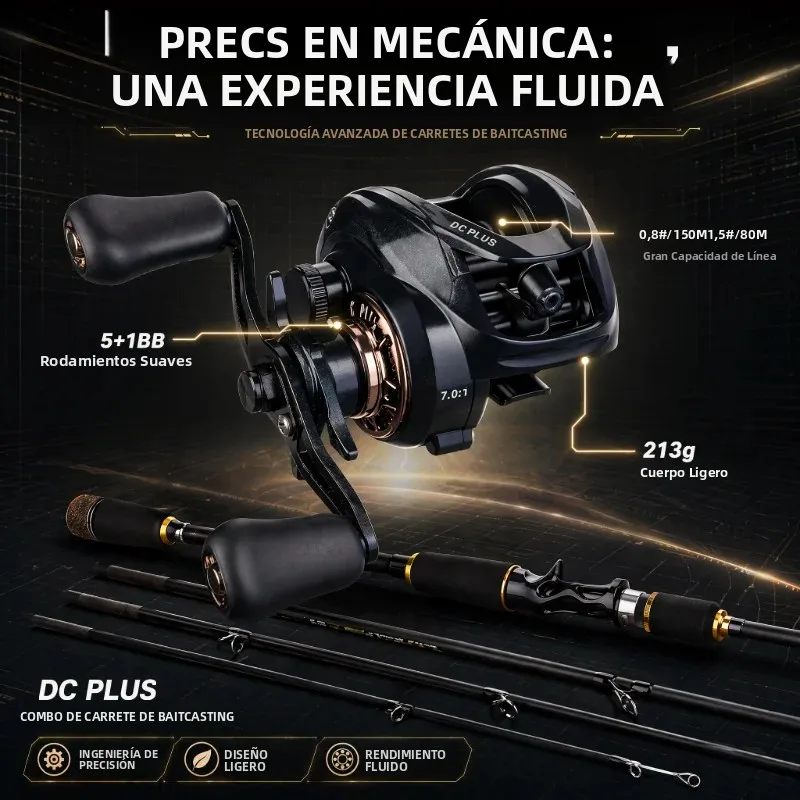 DEUKIO combo baitcasting: caña secciones y carrete para lubina - imagen 3
