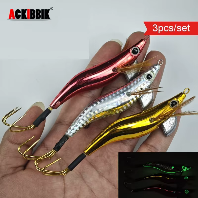 Ackibbik Set 3 señuelos marinos – Camarón, Calamar y - imagen 4