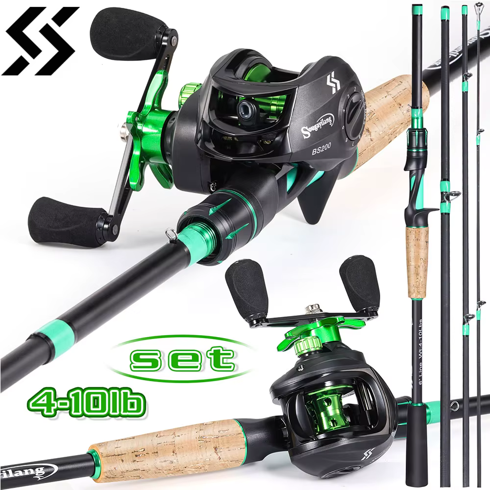 Sougayilang combo caña y carrete pesca fibra de carbono 7.2:1 aluminio