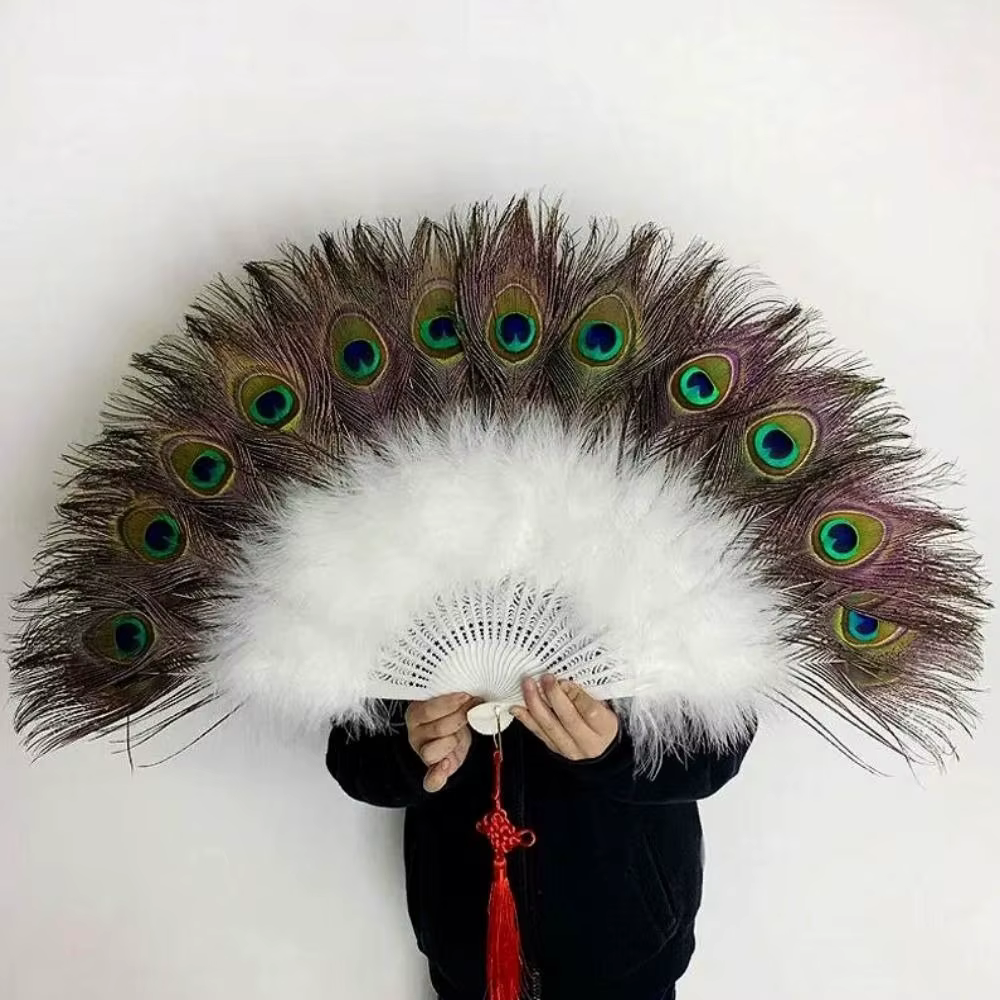 Abanico multicolor grande con plumas de pavo real – Bodas y eventos - imagen 2