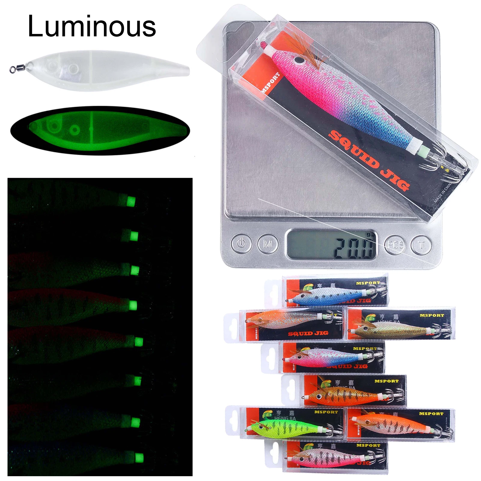 Señuelos para calamar y pulpo de madera luminosos Free Fisher - imagen 2