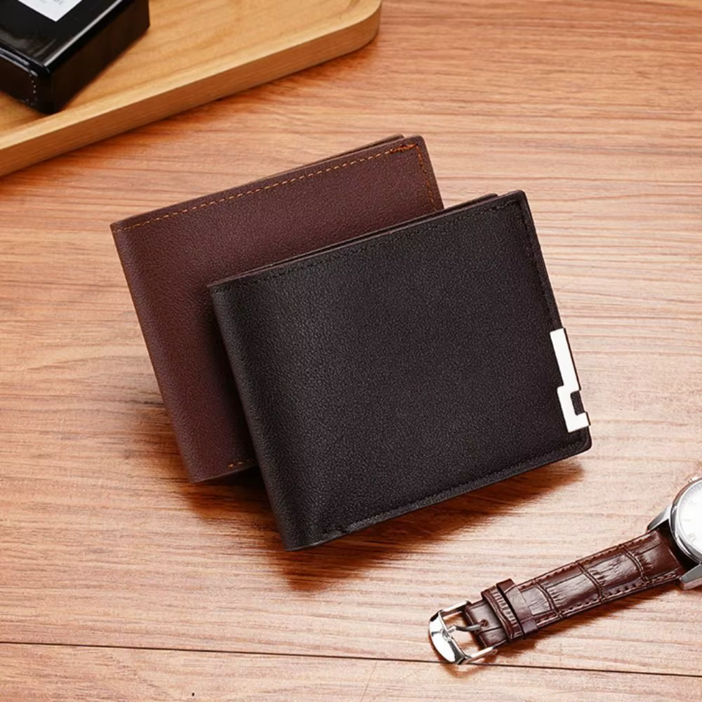 Cartera minimalista de piel sintética – Monedero retro de dos pliegues - imagen 2