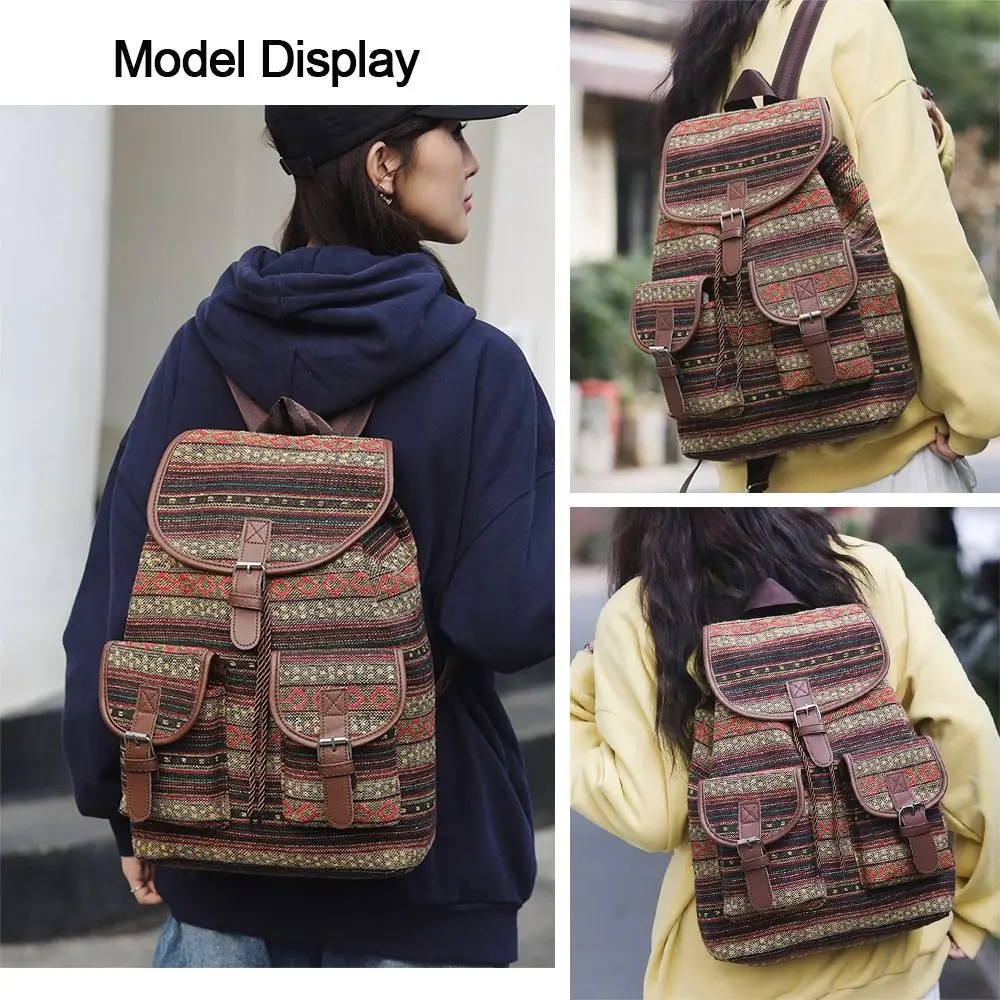 Mochila escolar a cuadros con cordón, gran capacidad y correa ajustable - imagen 4