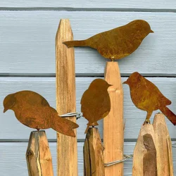 Set Adorno Pájaro Oxidado – Escultura Silueta Exterior para Jardín