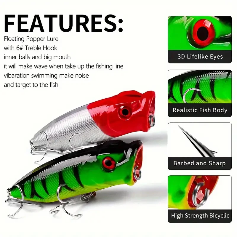Señuelo Popper de superficie – Cebo artificial duro para pesca deportiva - imagen 5
