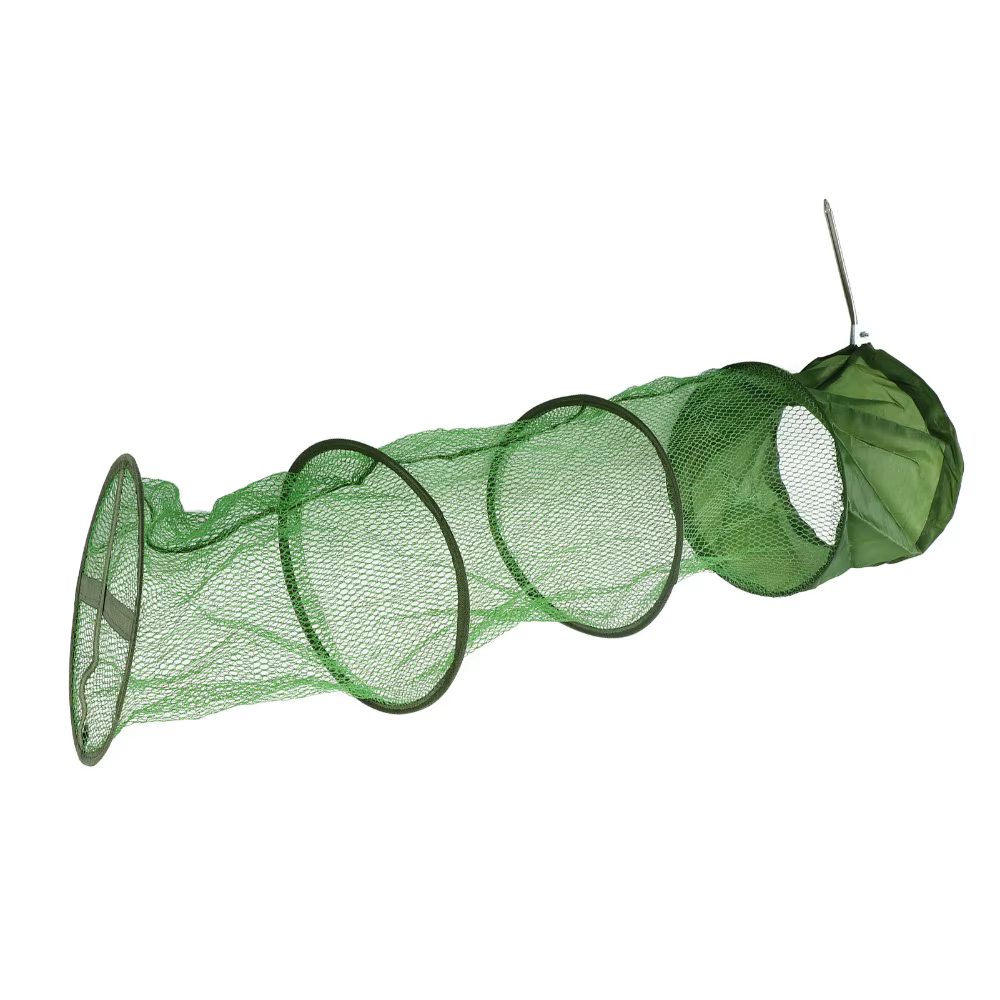Cesta de pesca plegable con estructura de alambre y malla