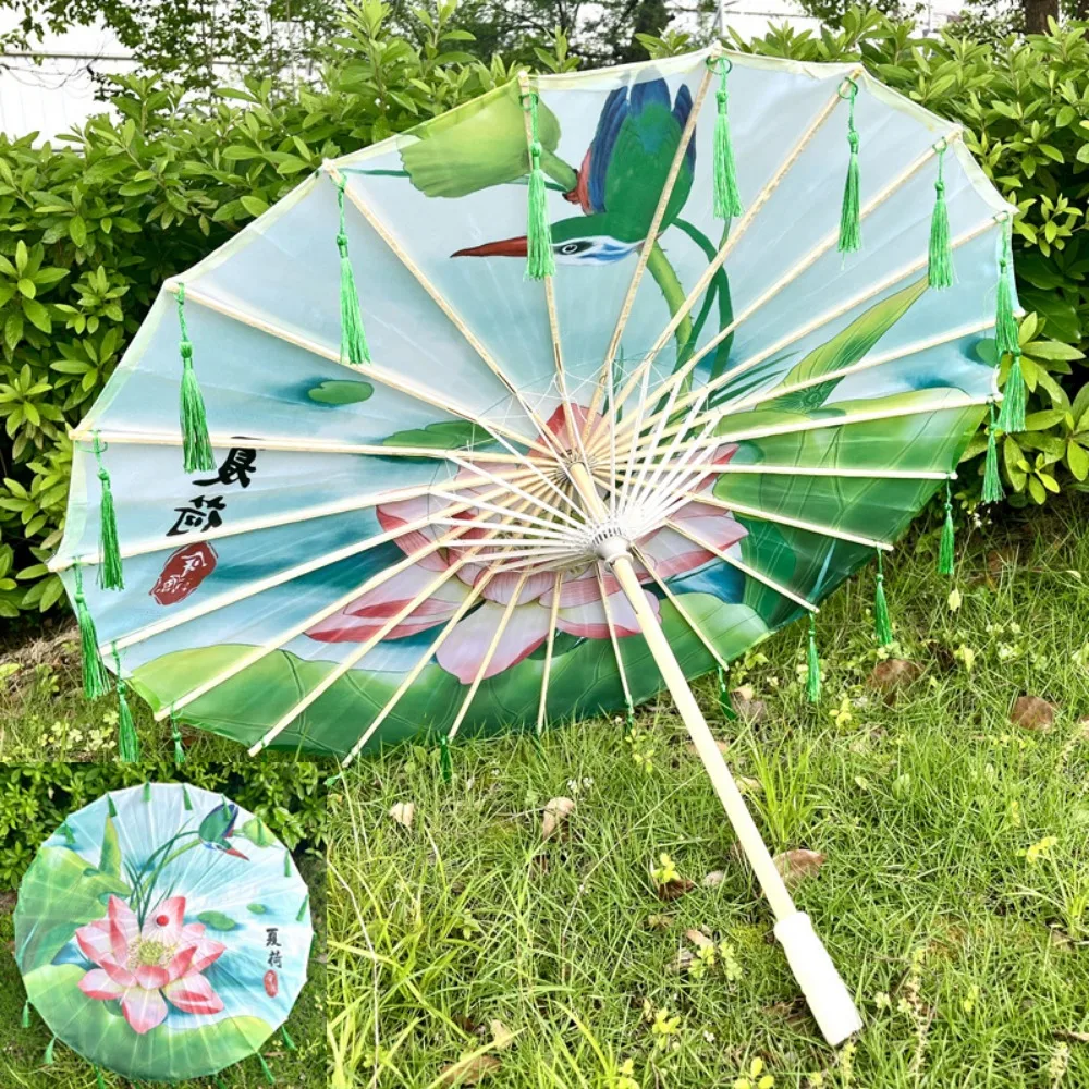 Sombrilla Hanfu de papel encerado, borlas en seda y estilo antiguo - imagen 2