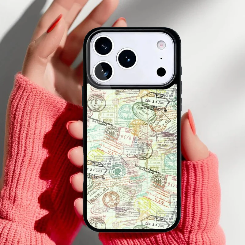 Funda retro con diseño de sellos y tarjetas postales
