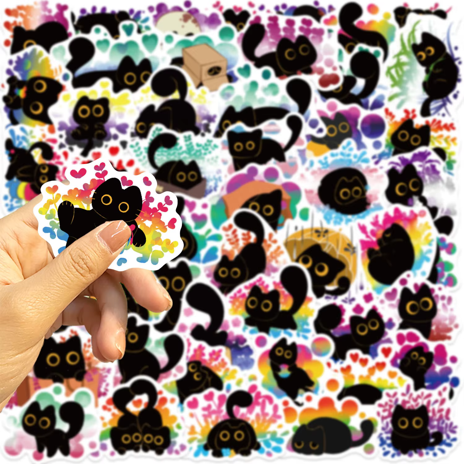 Pegatinas impermeables gato negro grafiti para móvil taza y equipaje - imagen 4