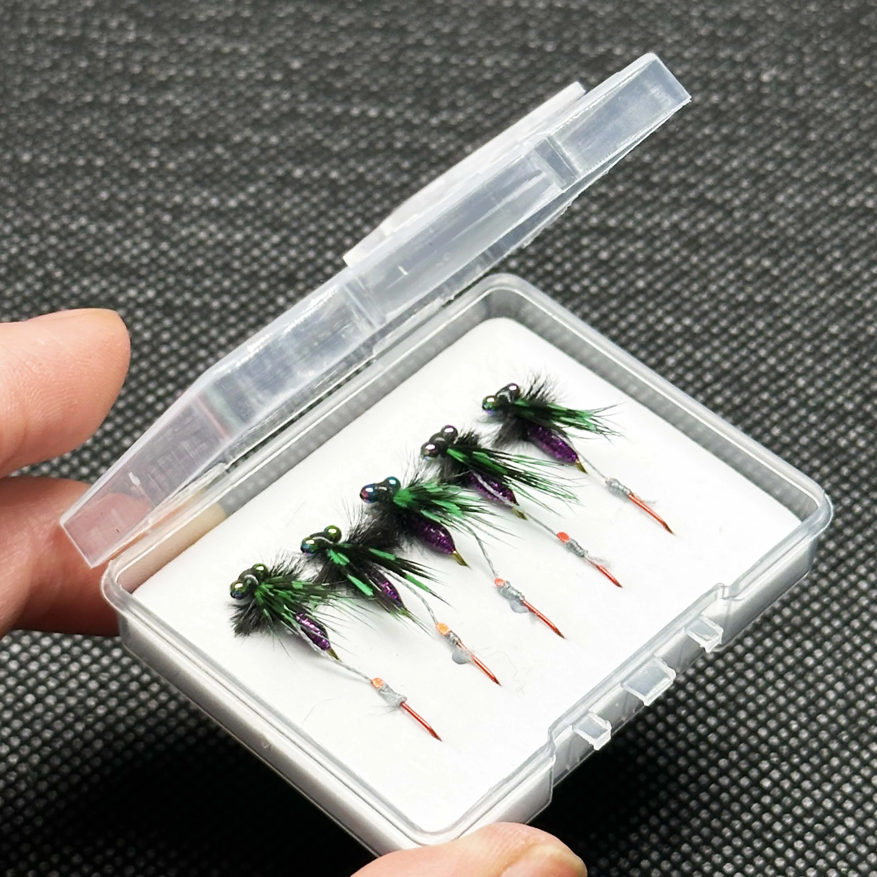 Moscas húmedas con anzuelo doble biónico para trucha y lubina