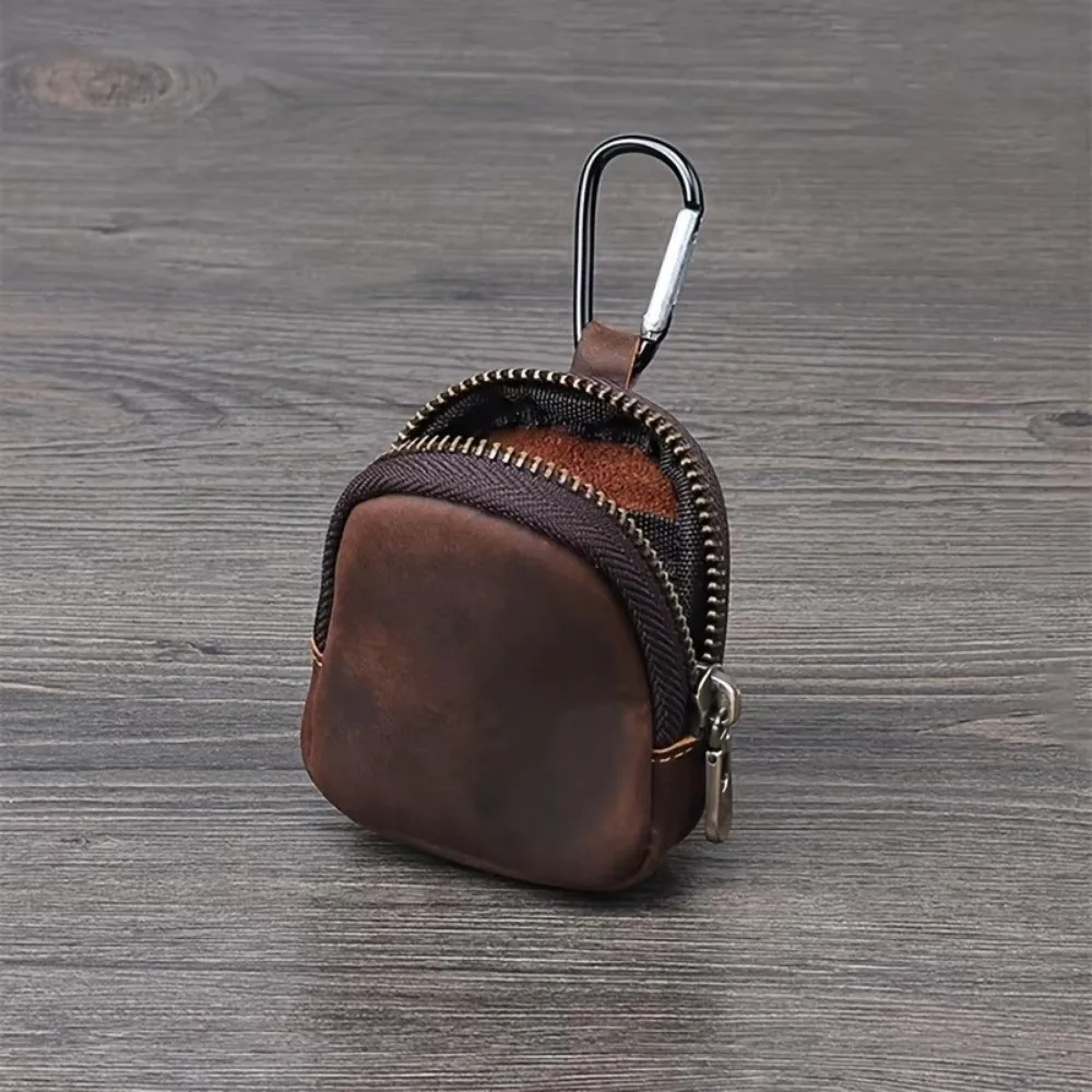 Monedero de cuero genuino mini con cremallera y compartimento