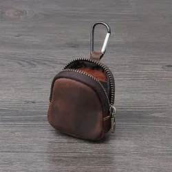 Monedero de cuero genuino mini con cremallera y compartimento
