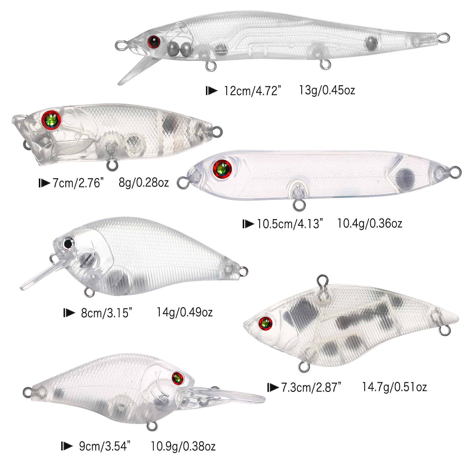 Variedad de formas: crankbaits, minnows y señuelos tipo lápiz
