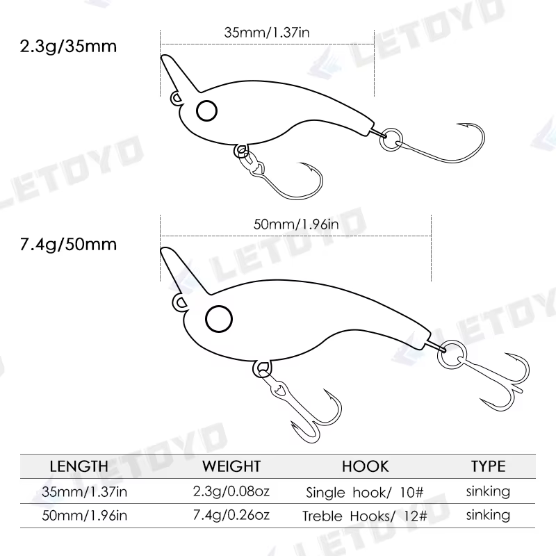 LETOYO Minnow Crankbait - Señuelo hundido lento para lubina y trucha