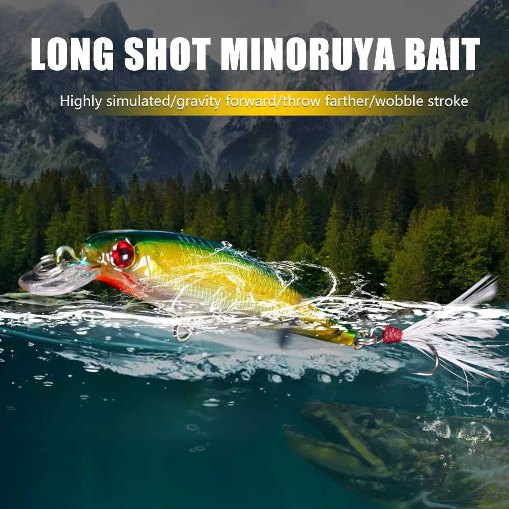 HENGJIA Senuelos Minnow Wobbler 9 cm Cebo duro con plumas para carpa - imagen 2