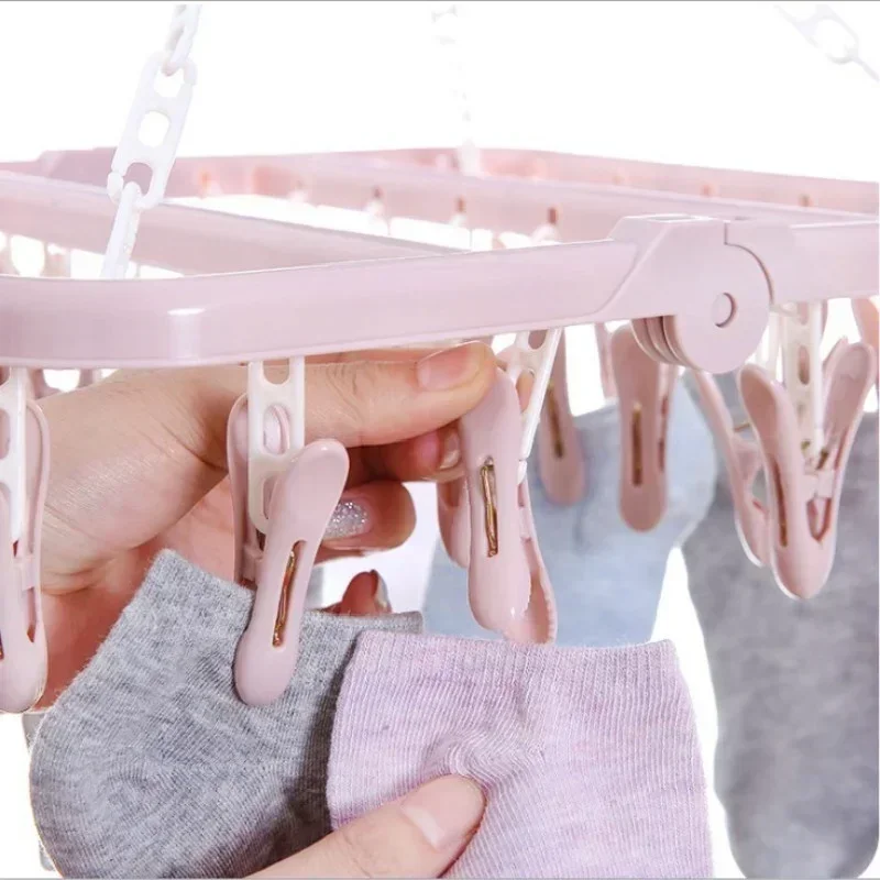Colgador de ropa plegable multifuncional antiviento con clips - imagen 4