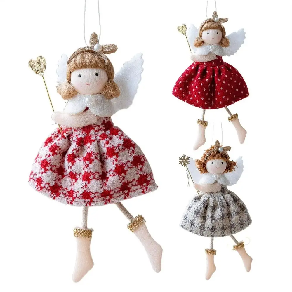 Colgante de ángel textil rojo y blanco gris para decoración navideña DIY - imagen 4