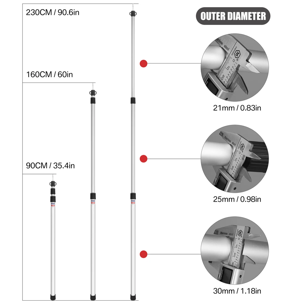 Postes telescópicos de aluminio para pesca – toldo ajustable