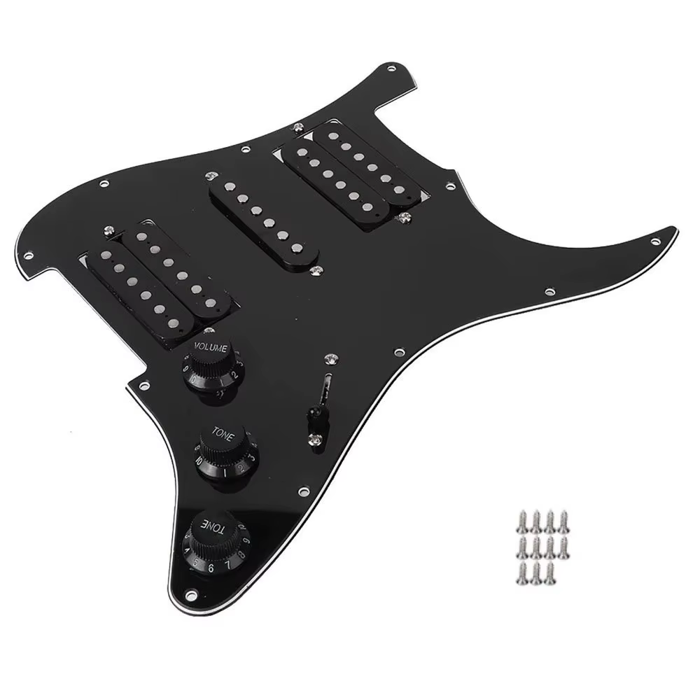 Pickguard HSH precableado para guitarra eléctrica – Negro 11 orificios