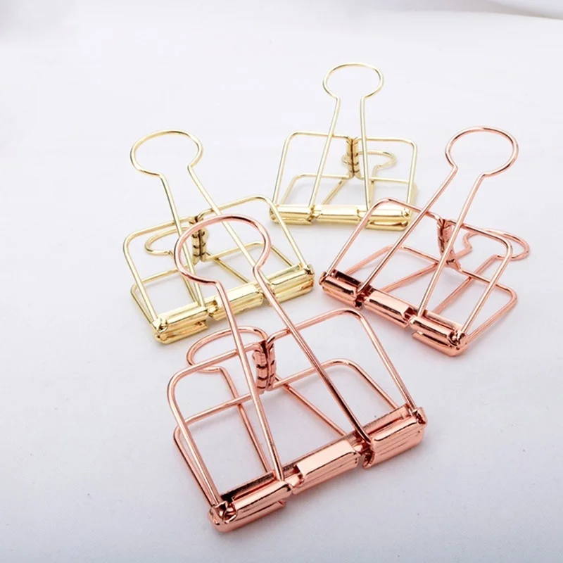 Clips de papel oro rosa - Metálicos para carpeta y archivo resistente - imagen 2