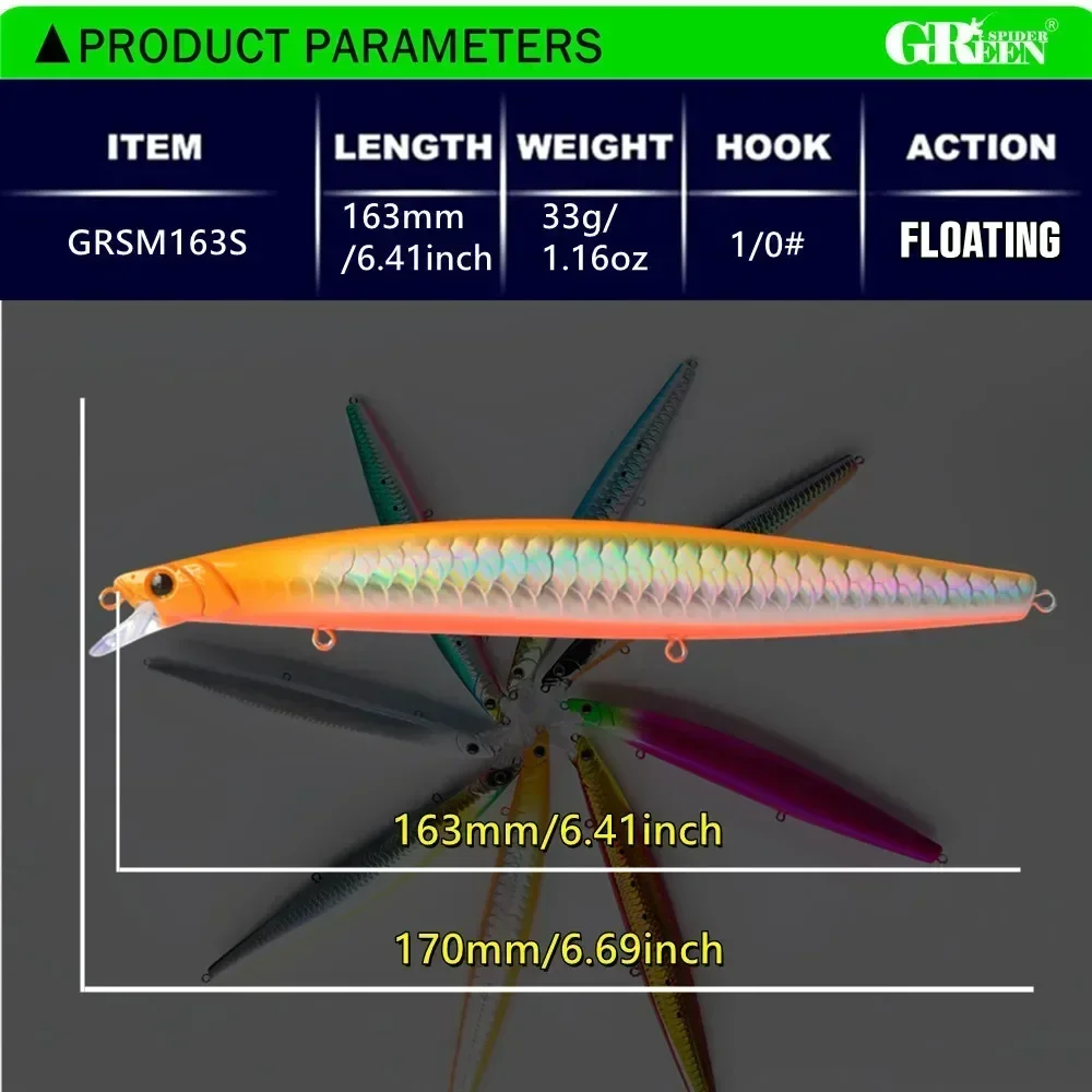 Jerkbait Greenspider flotante – Minnow artificial para pesca en mar - imagen 2