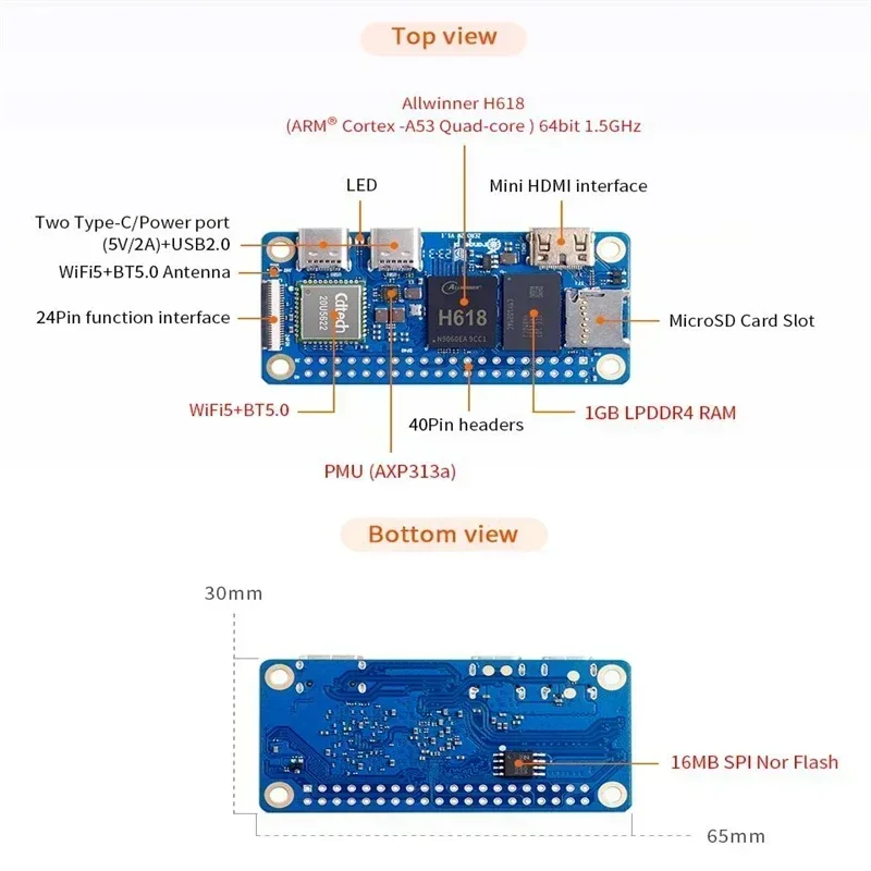 Orange Pi Zero 2W mini PC de placa única Allwinner H618 con WiFi - imagen 2